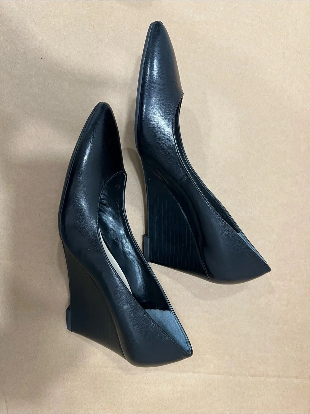 Franco Sarto Black Leather Pointed Wedge Heels